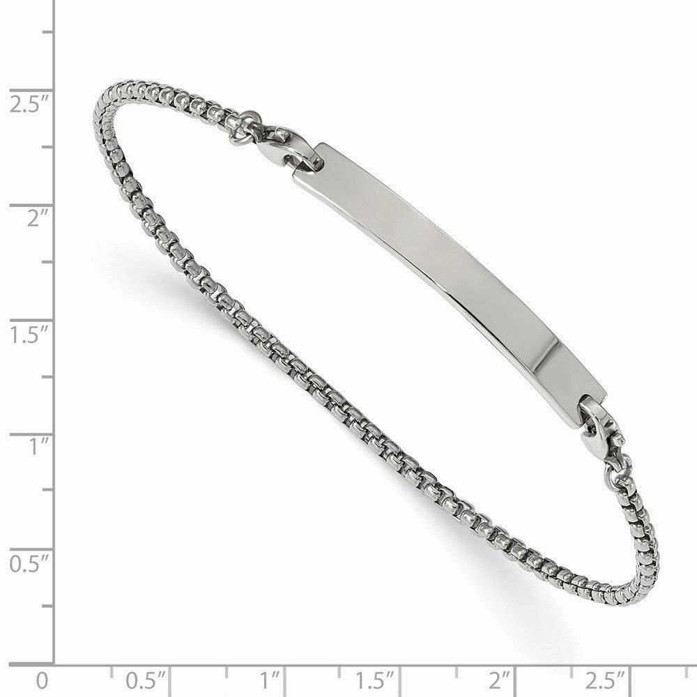Stainless Steel Polished Box Chain w/Removeable ID Plate 8.5in Bracelet
