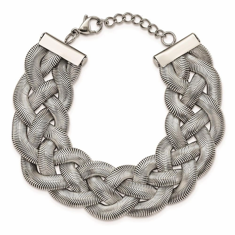 Stainless Steel Polished Braided with 1.25in ext. Bracelet