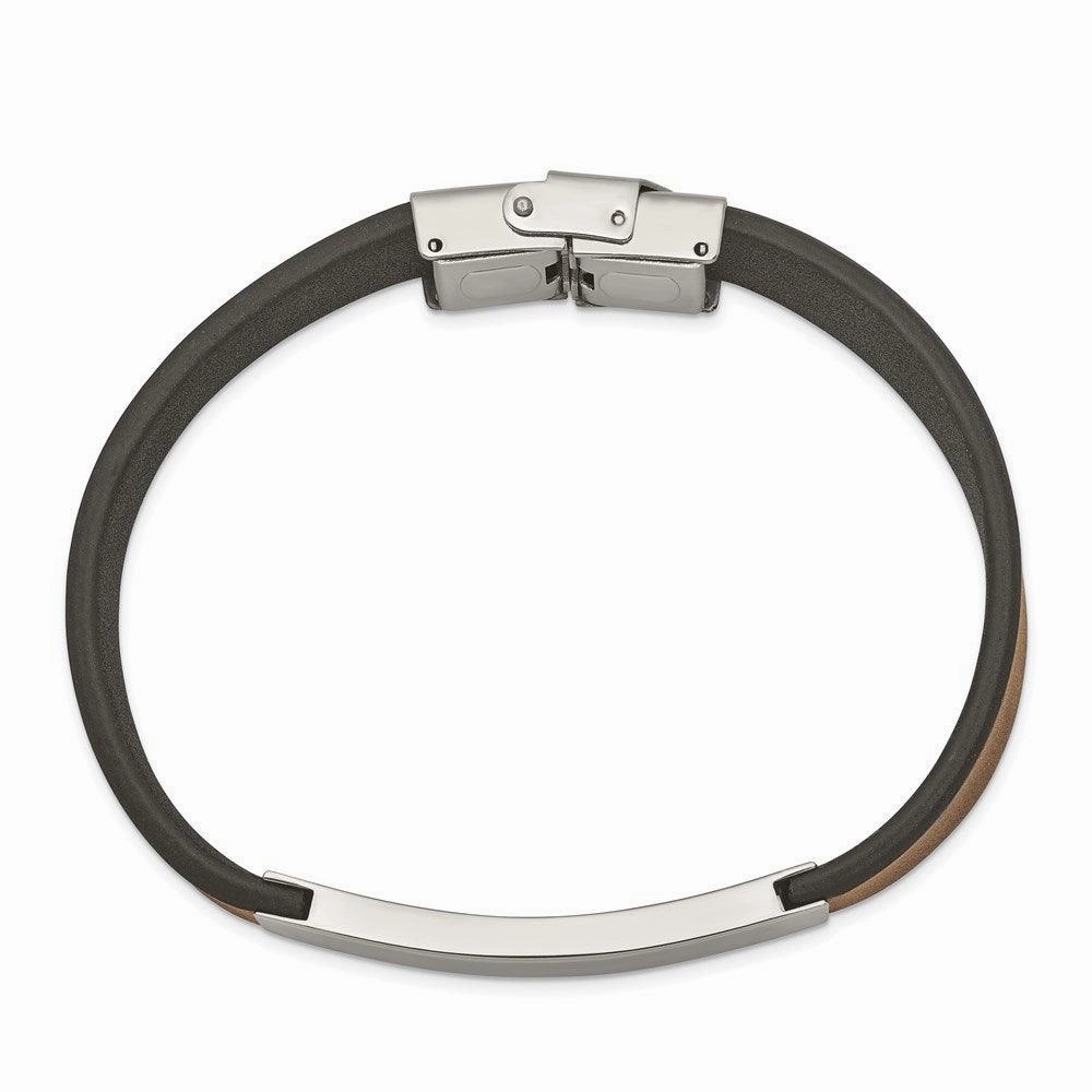 Stainless Steel Polished Brown/Black Leather 8.25in ID Bracelet