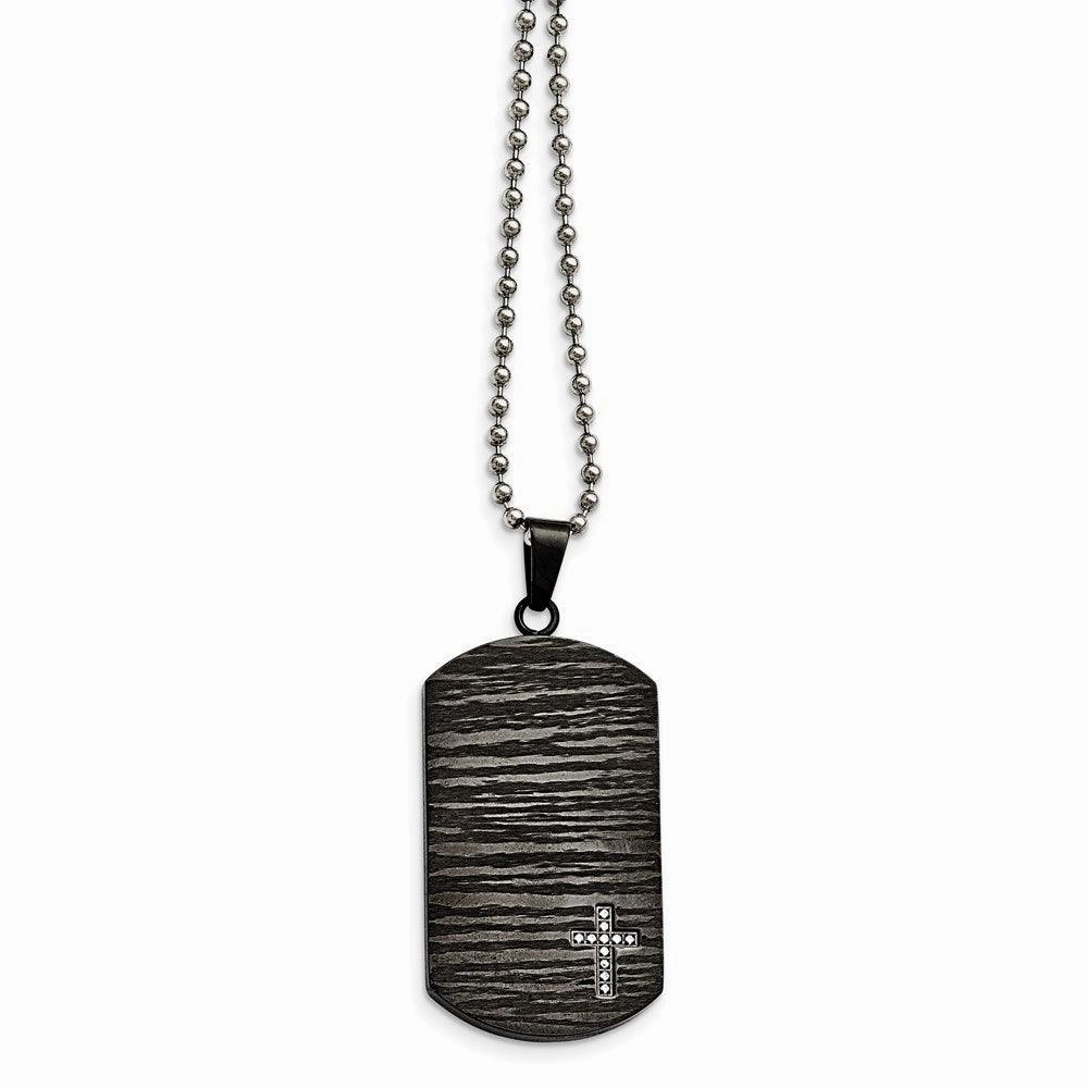 Stainless Steel Polished/Brushed IP-plated 1/10ct.tw Dia Dog Tag Necklace