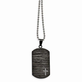 Stainless Steel Polished/Brushed IP-plated 1/10ct.tw Dia Dog Tag Necklace