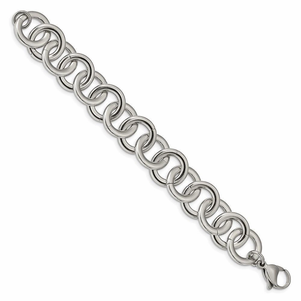 Stainless Steel Polished Circle Link 7.5 inch w/ 1inch ext Bracelet