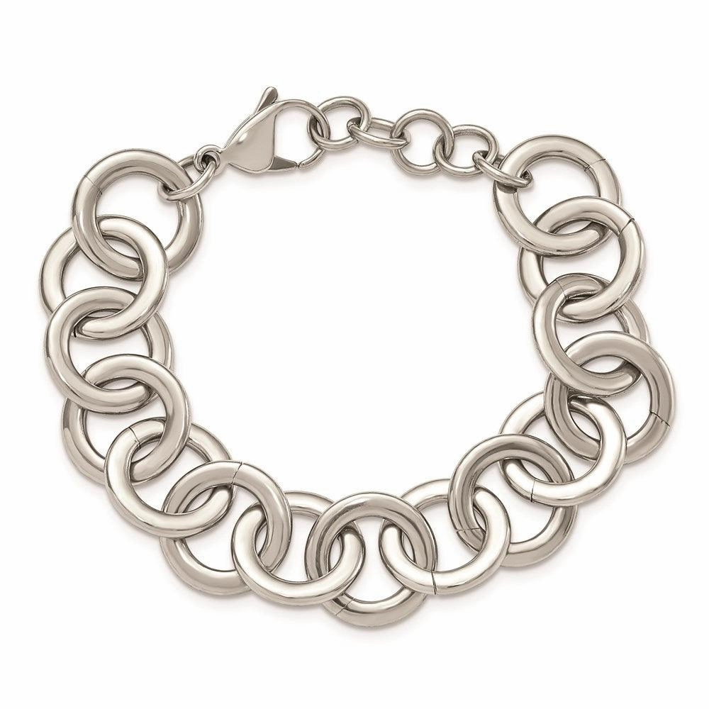 Stainless Steel Polished Circle Link 7.5 inch w/ 1inch ext Bracelet