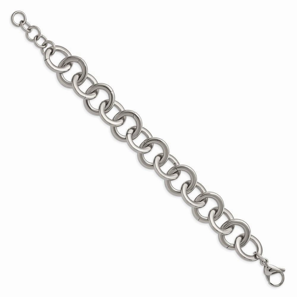 Stainless Steel Polished Circle Link 7.5 inch w/ 1inch ext Bracelet