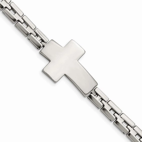 Stainless Steel Polished Cross 8in Link Bracelet