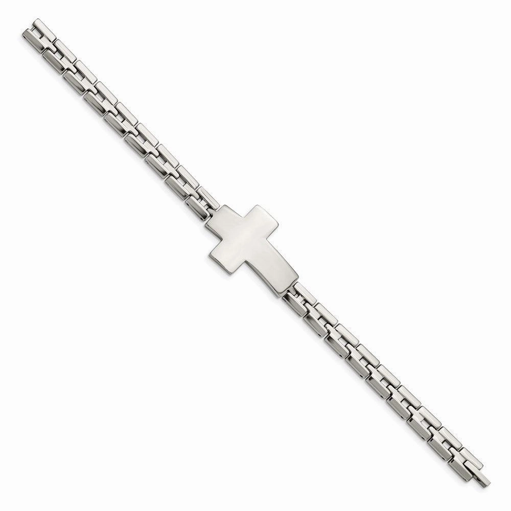 Stainless Steel Polished Cross 8in Link Bracelet