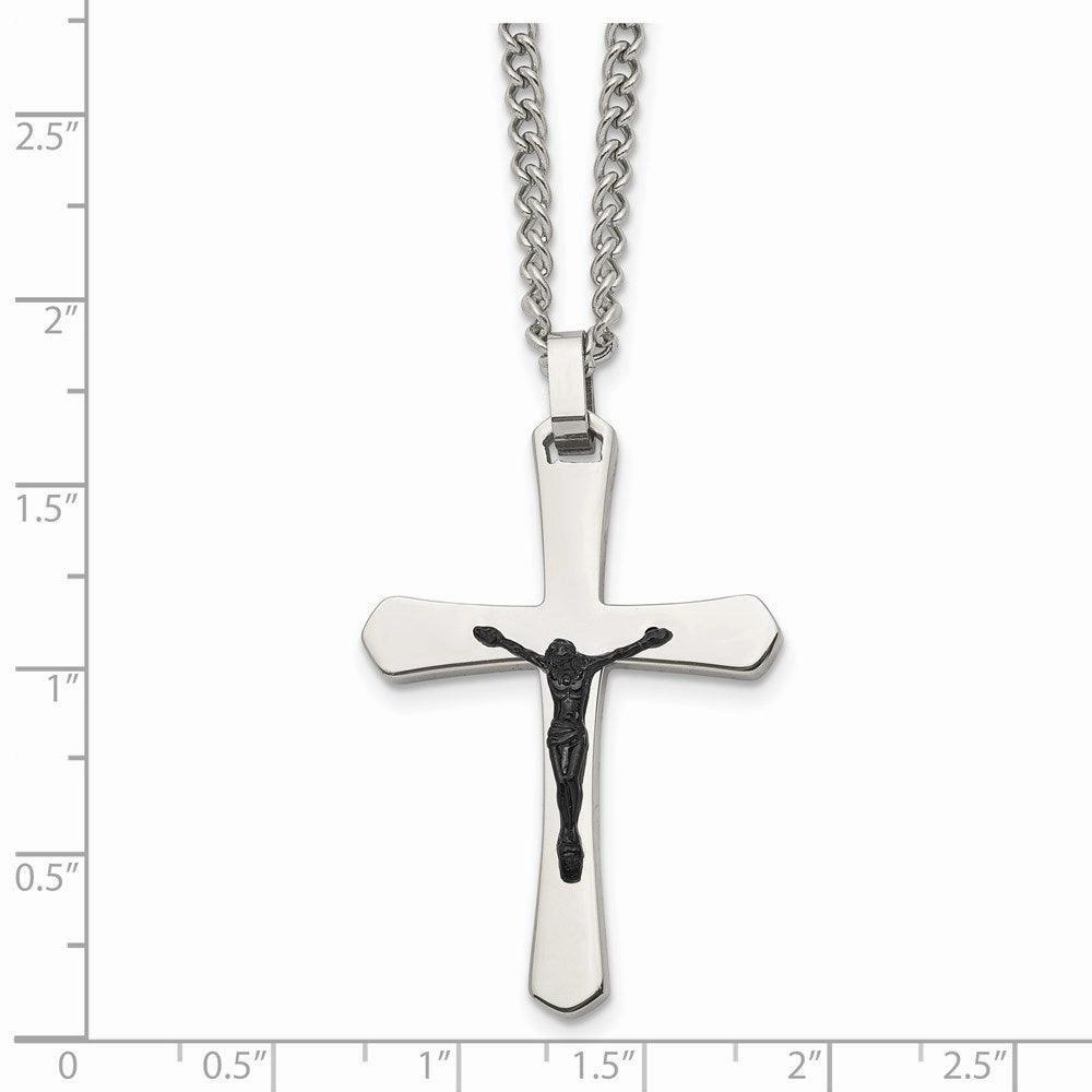 Stainless Steel Polished Cross w/Black IP Jesus Necklace