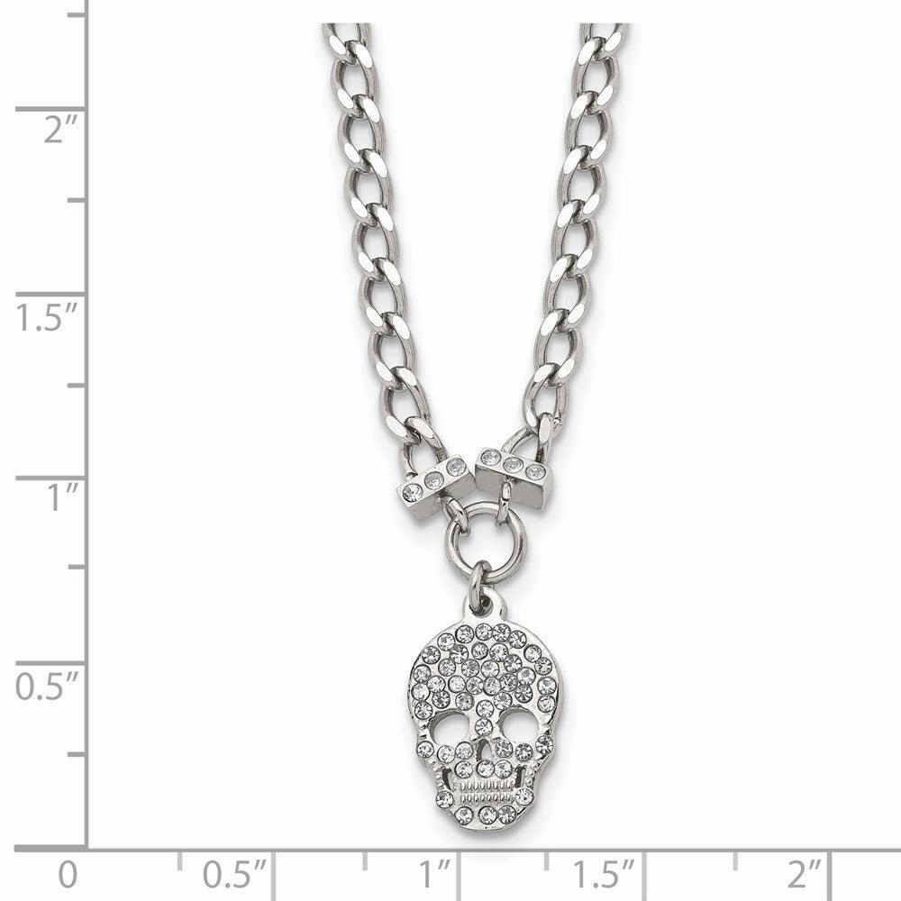 Stainless Steel Polished Crystal Skull Necklace