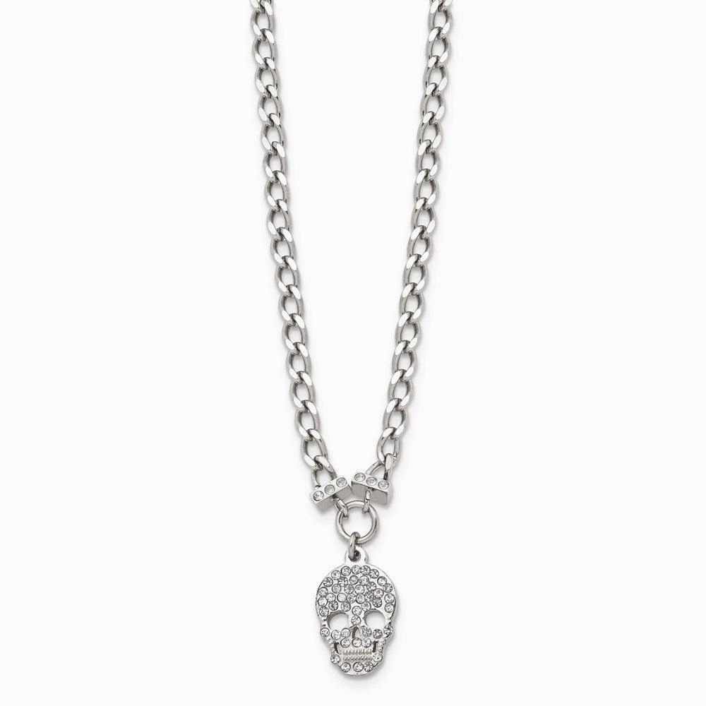 Stainless Steel Polished Crystal Skull Necklace