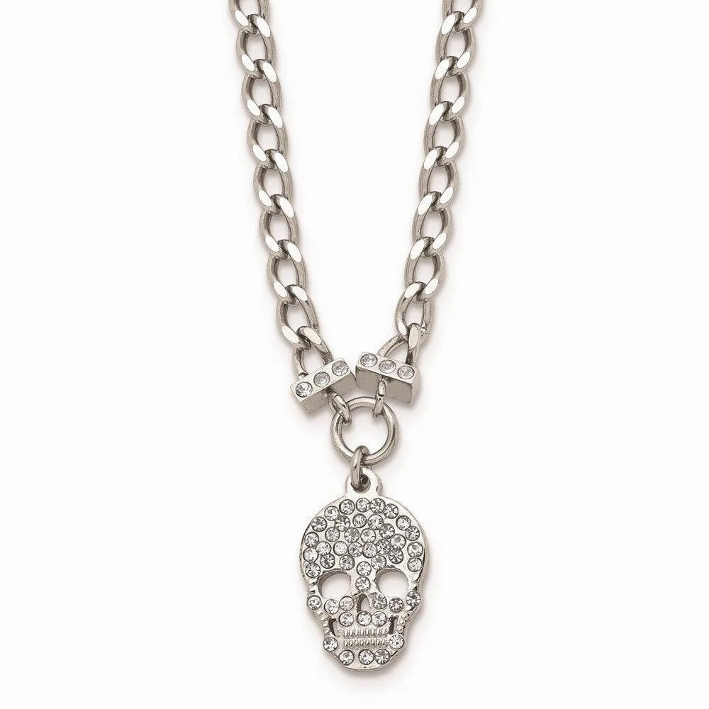 Stainless Steel Polished Crystal Skull Necklace