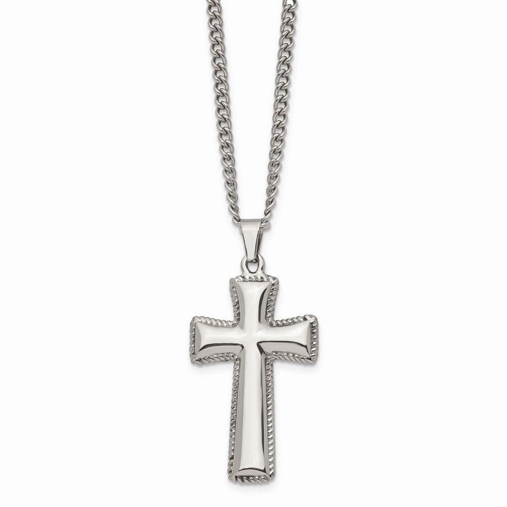 Stainless Steel Polished Cushion Cross Necklace