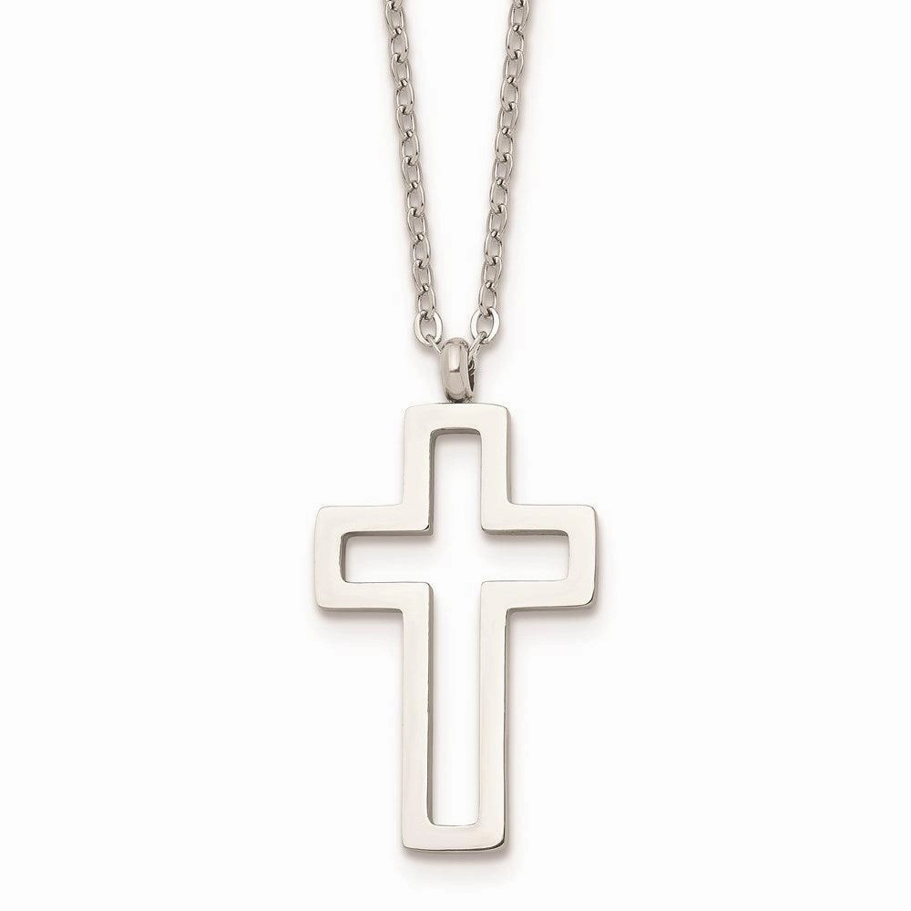 Stainless Steel Polished Cut-out Cross Necklace