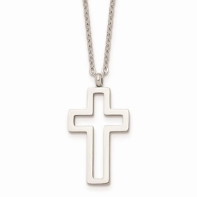 Stainless Steel Polished Cut-out Cross Necklace