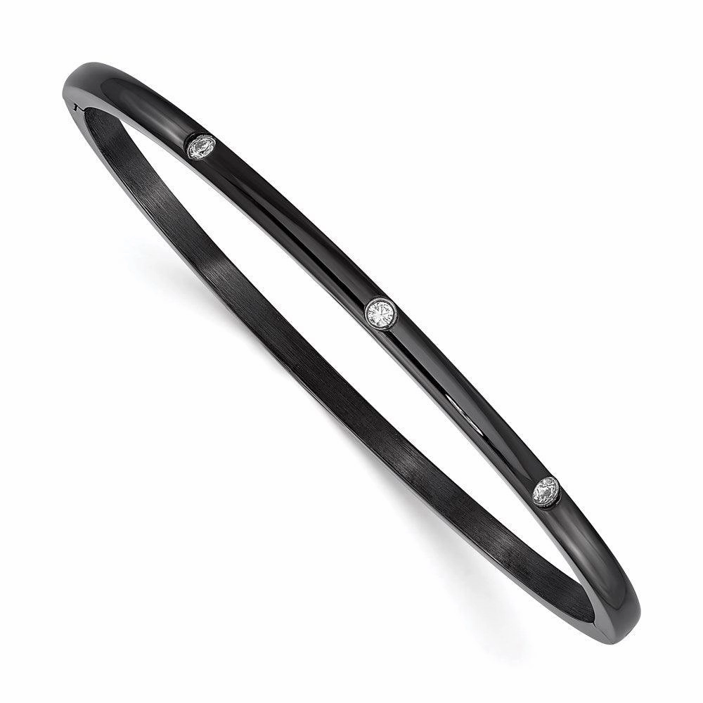 Stainless Steel Polished CZ Black IP-plated Bangle