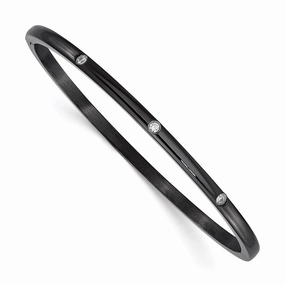 Stainless Steel Polished CZ Black IP-plated Bangle
