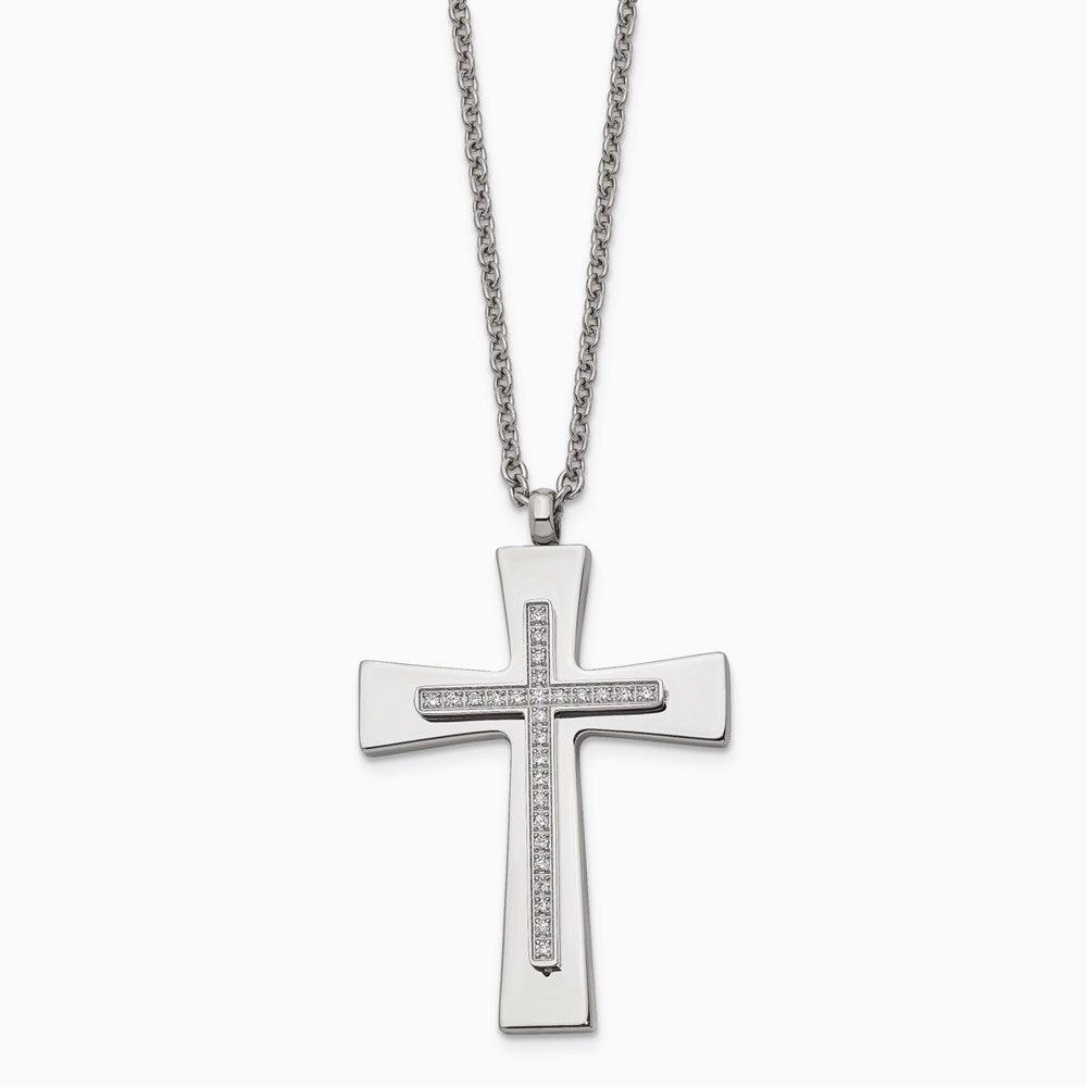 Stainless Steel Polished CZ Cross Necklace