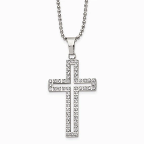 Stainless Steel Polished CZ Cross Necklace