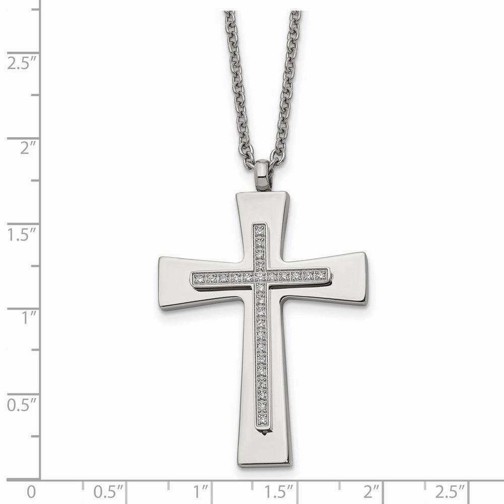 Stainless Steel Polished CZ Cross Necklace