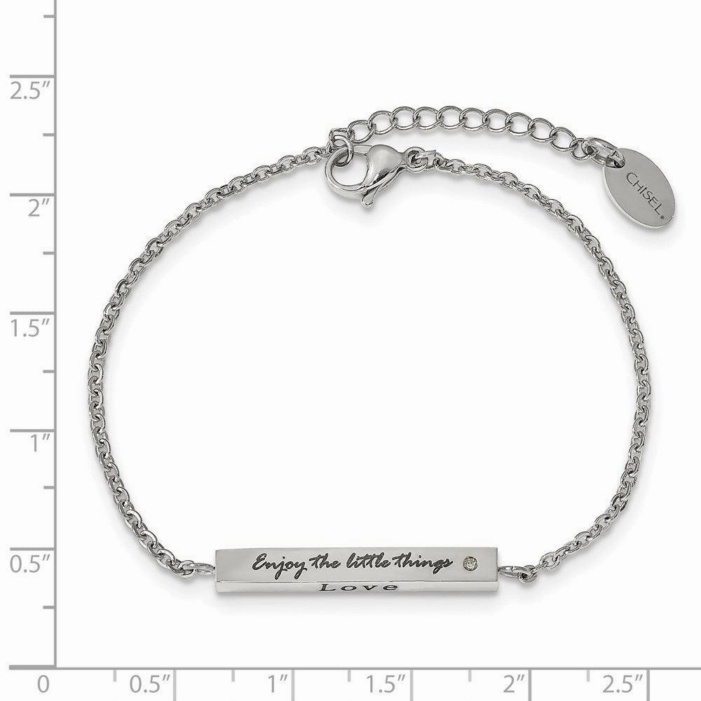 Stainless Steel Polished CZ Enjoy the little things w/ 1.5in ext Bar Bracel