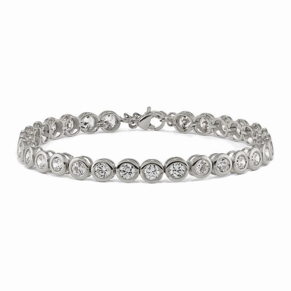 Stainless Steel Polished CZ Tennis w/ 1in ext. Bracelet