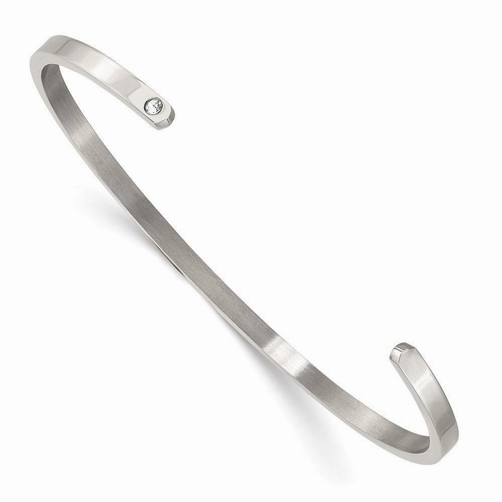 Stainless Steel Polished Enamel/Crystal ALWAYS IN MY HEART 3mm Bangle