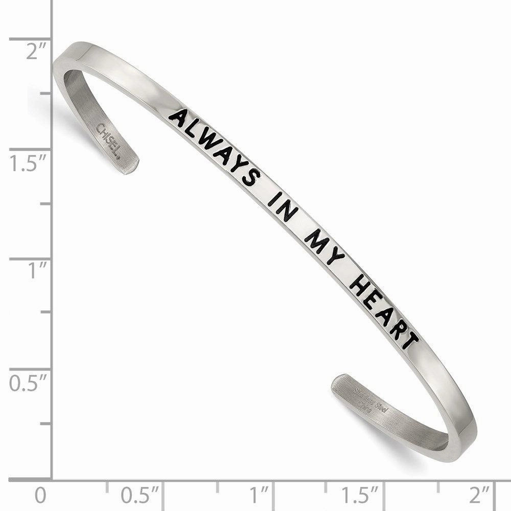 Stainless Steel Polished Enamel/Crystal ALWAYS IN MY HEART 3mm Bangle