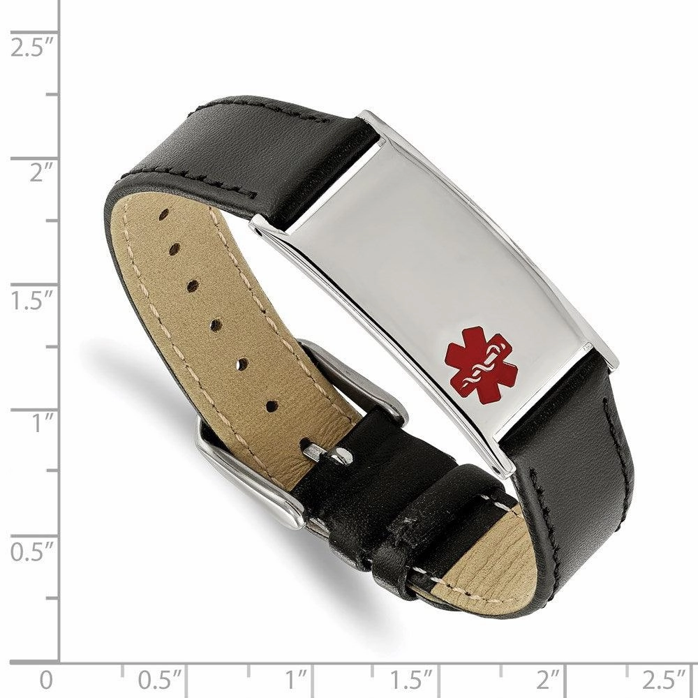 Stainless Steel Polished Enameled Leather Adju. 6.5in to 8.25in Medical Bra