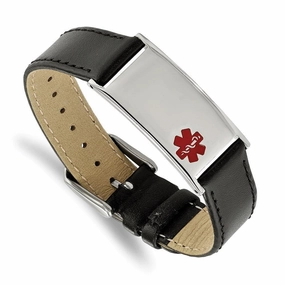 Stainless Steel Polished Enameled Leather Adju. 6.5in to 8.25in Medical Bra
