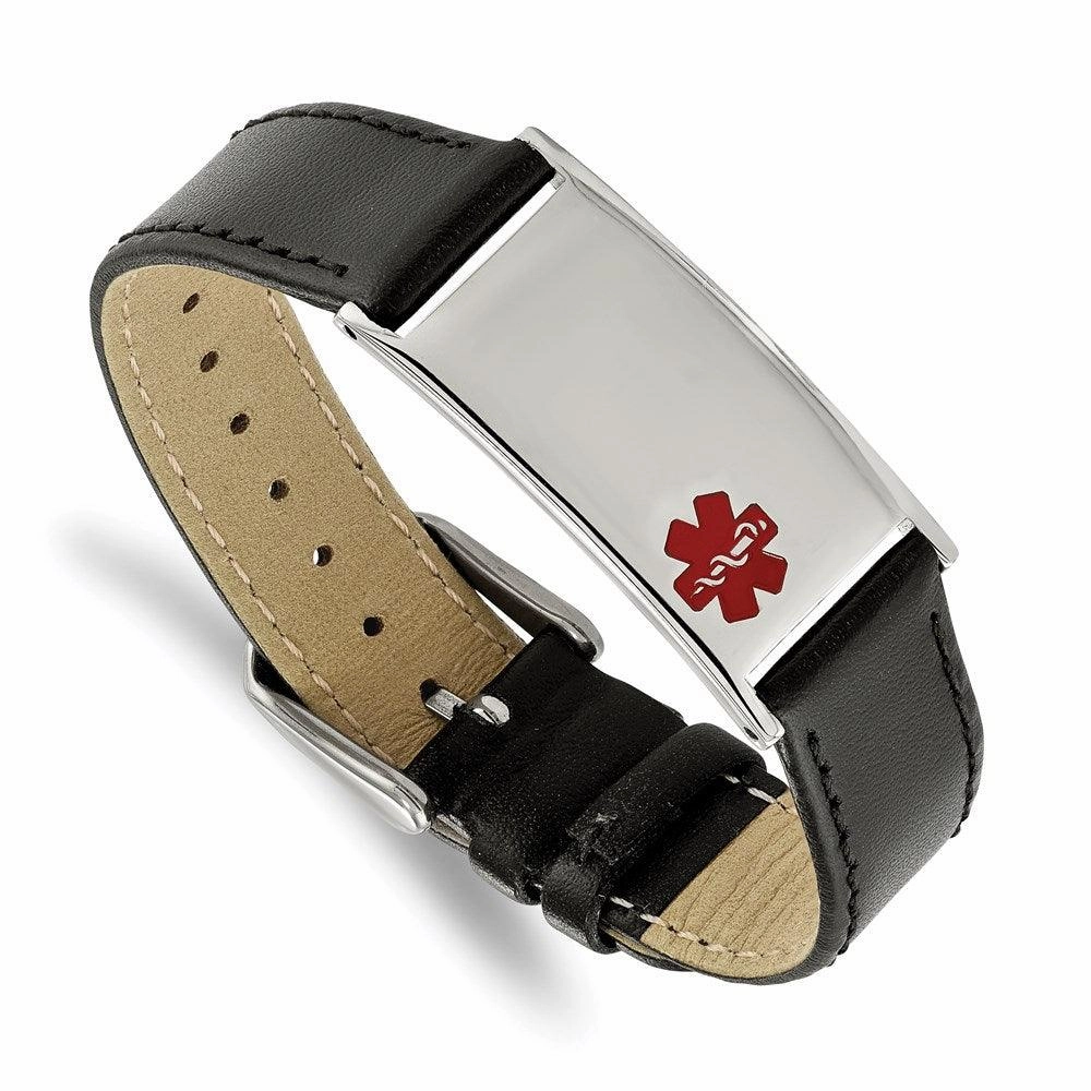 Stainless Steel Polished Enameled Leather Adju. 6.5in to 8.25in Medical Bra