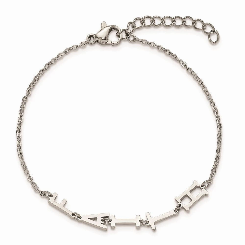 Stainless Steel Polished FAITH w/1in ext 6.5in Bracelet