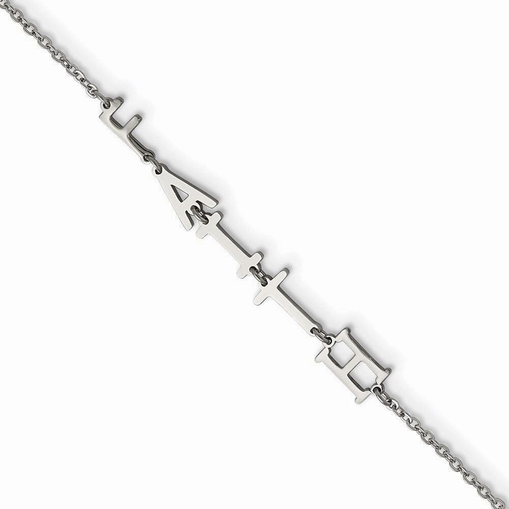 Stainless Steel Polished FAITH w/1in ext 6.5in Bracelet