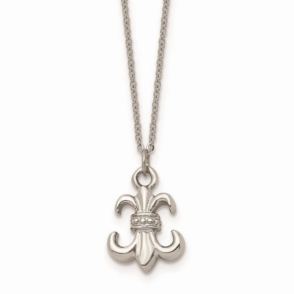 Stainless Steel Polished Fleur de Lis with 2 ext. Necklace