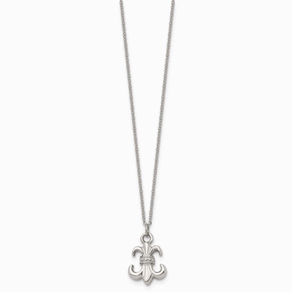Stainless Steel Polished Fleur de Lis with 2 ext. Necklace