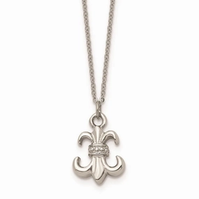 Stainless Steel Polished Fleur de Lis with 2 ext. Necklace