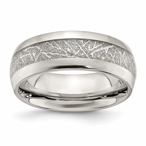 Stainless Steel Polished Glitter Paper Inlay Center 8mm Band | SR677