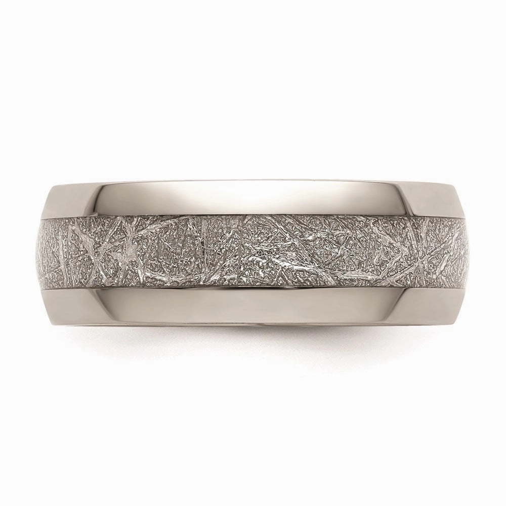 Stainless Steel Polished Glitter Paper Inlay Center 8mm Band | SR677