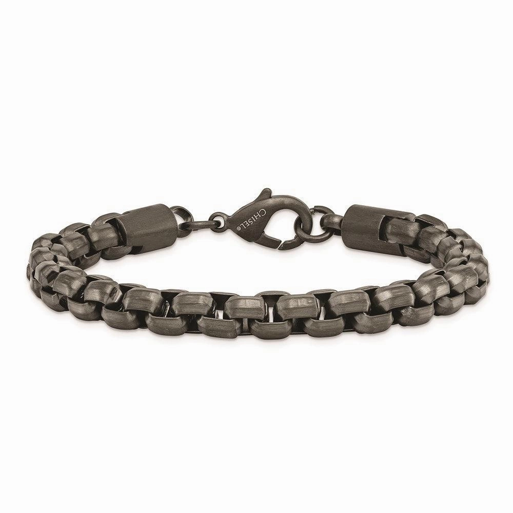 Stainless Steel Polished Gun Metal IP-plated Box Chain 8.5in Bracelet