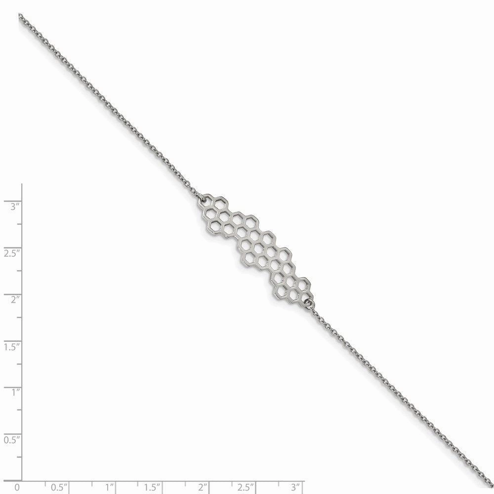 Stainless Steel Polished Honeycomb 7in with 1in ext. Bracelet