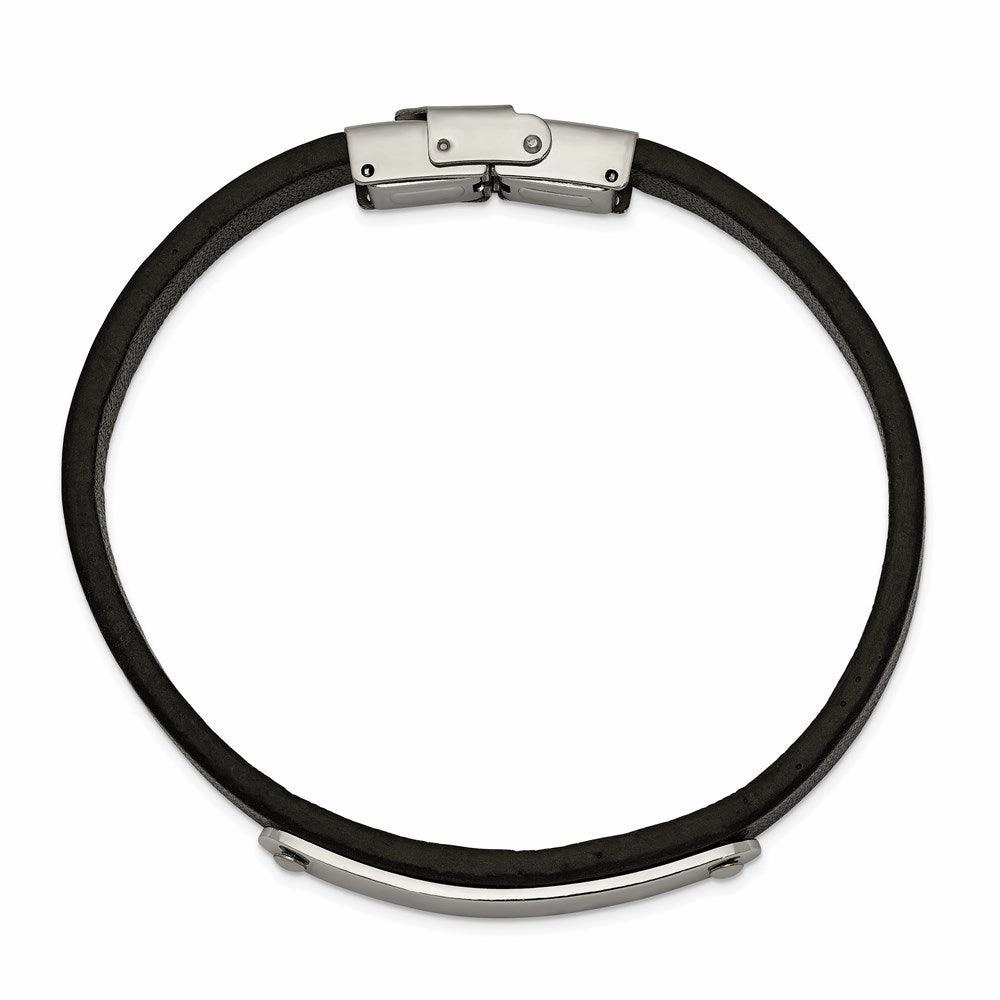 Stainless Steel Polished Leather 8.5in ID Bracelet
