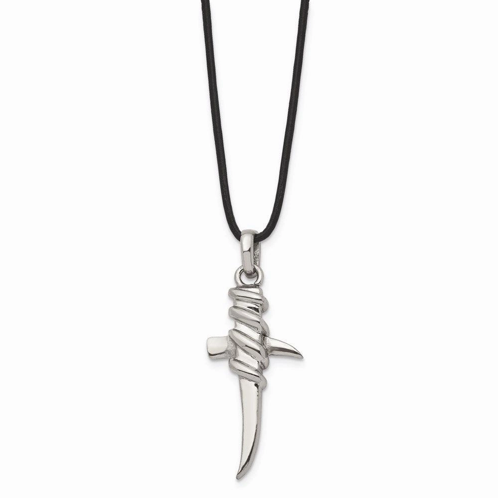 Stainless Steel Polished Leather Cord Cross Necklace
