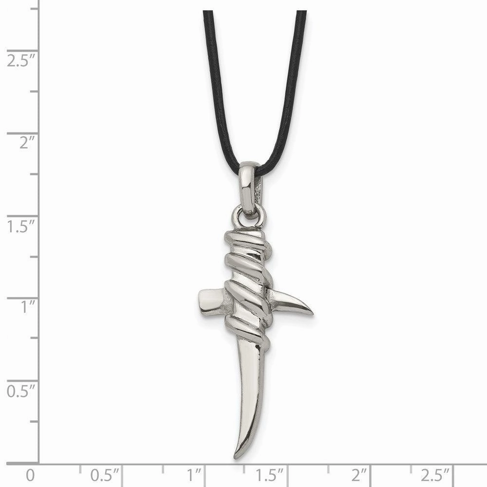 Stainless Steel Polished Leather Cord Cross Necklace