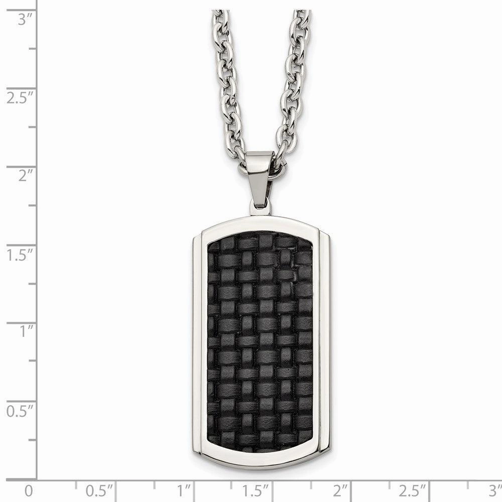 Stainless Steel Polished Leather Inlay Dog Tag Necklace