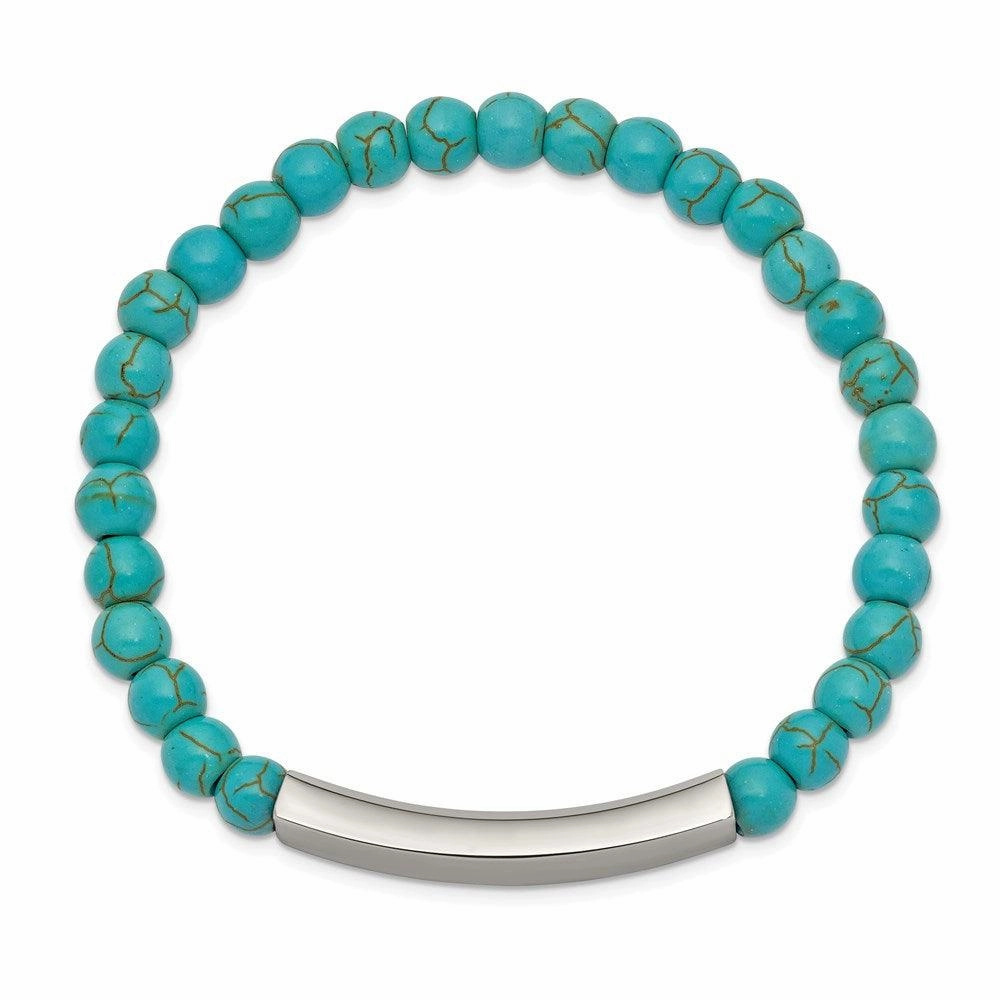 Stainless Steel Polished Reconstructed Turquoise Stretch ID Bracelet