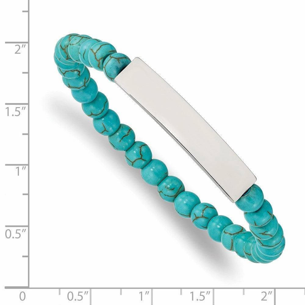 Stainless Steel Polished Reconstructed Turquoise Stretch ID Bracelet