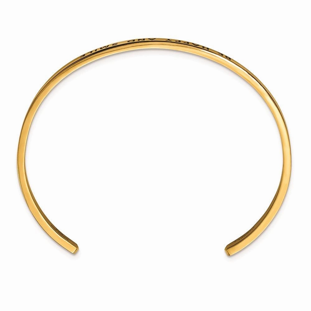 Stainless Steel Polished Rose IP Enamel/Crystal BE HAPPY 3mm Cuff Bangle