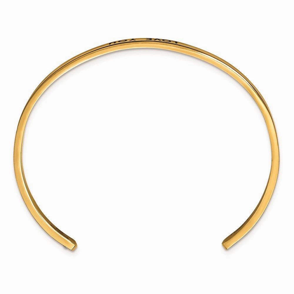 Stainless Steel Polished Rose IP Enamel/Crystal LOVE YOU 3mm Cuff Bangle