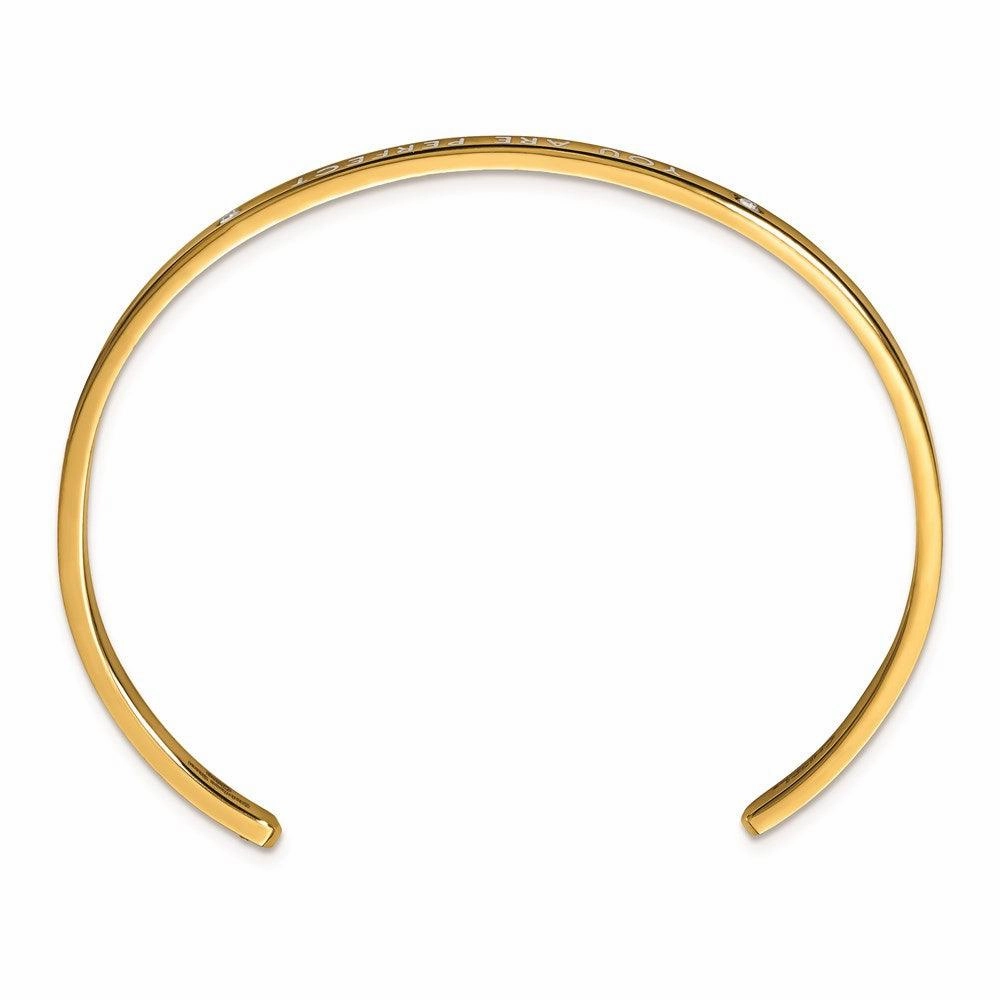 Stainless Steel Polished Rose IP Enamel/Crystal YOU ARE PERFECT Bangle