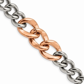 Stainless Steel Polished Rose IP Plated 7.5inch Bracelet