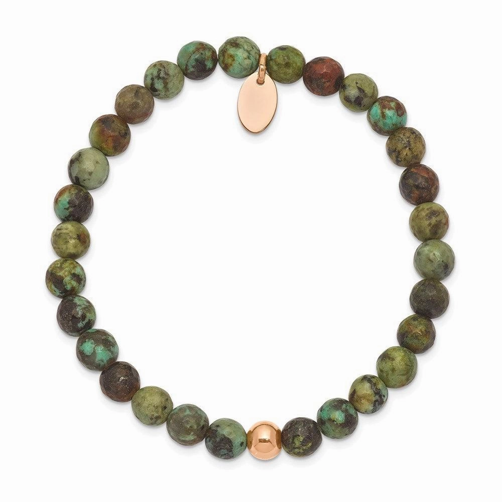 Stainless Steel Polished Rose IP-plated African Turquoise Stretch Bracelet