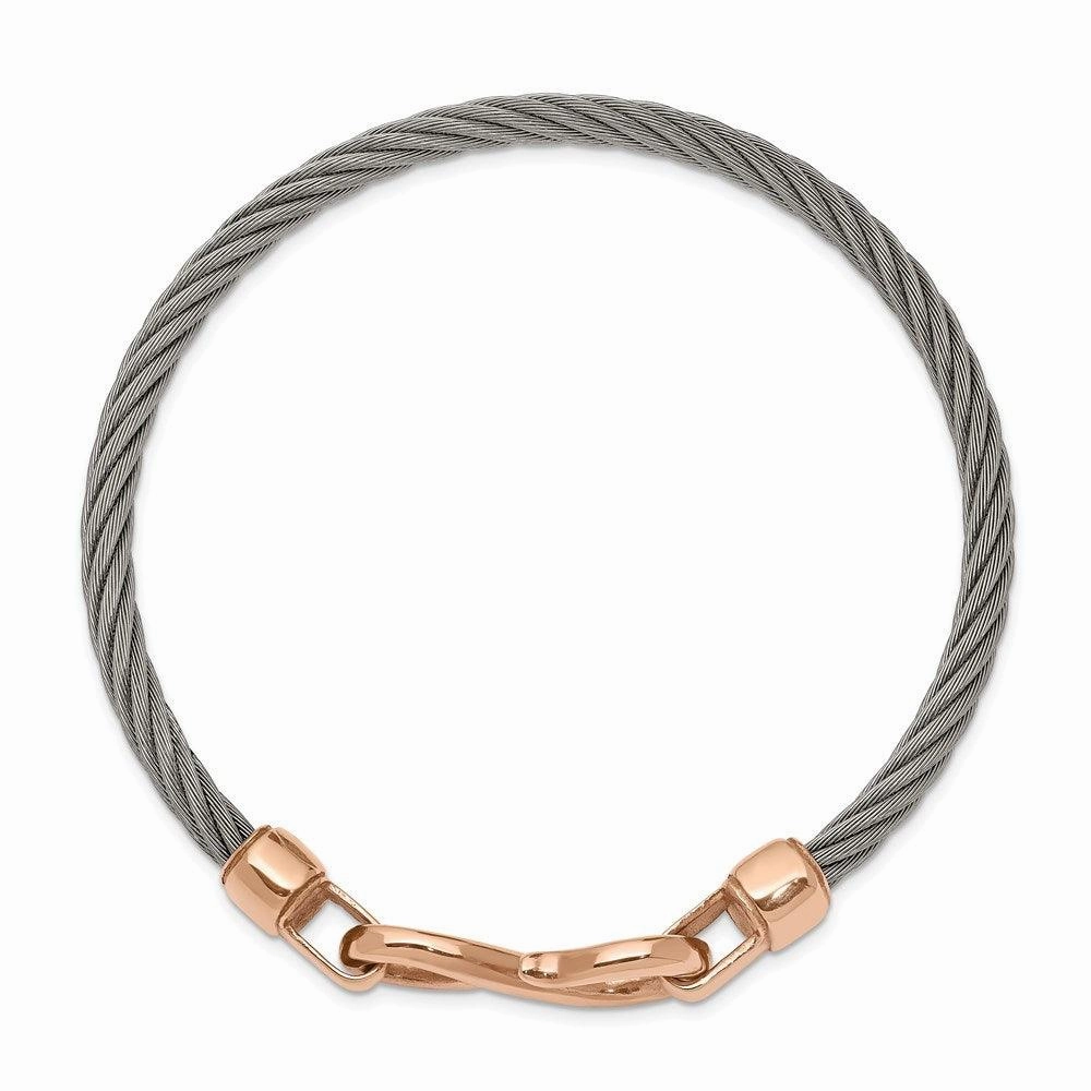 Stainless Steel Polished Rose IP-plated Hook Flexible Bangle